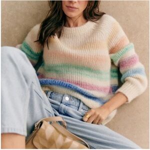 Sezane Adrien Pastel Striped Crew Neck Sweater